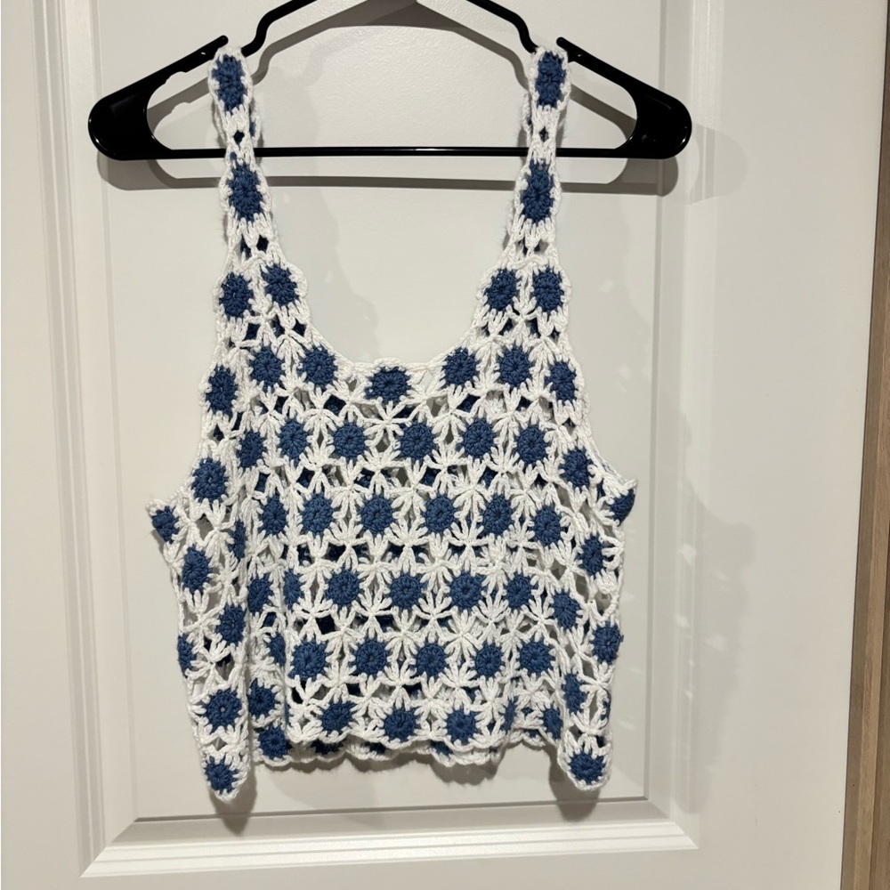 Willow Crochet Floral Tank Top - White and Blue
